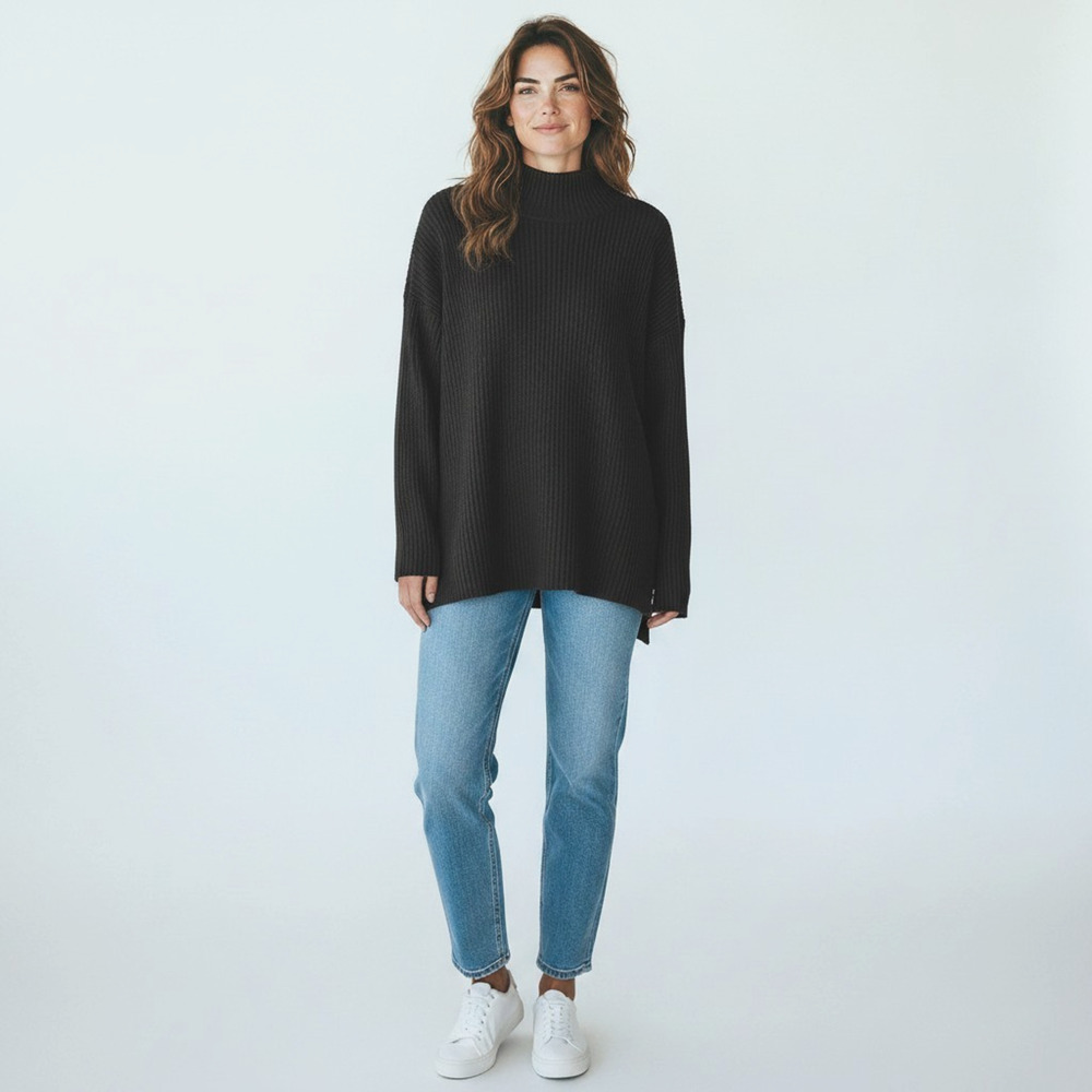 NWT Soya Concept Black Ribbed Long Sleeve Turtleneck Sweater #1734 Size XL